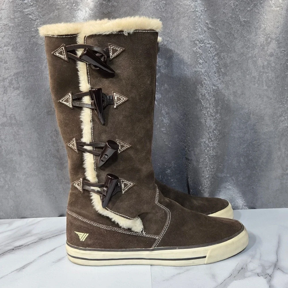 Gola Sidewalk Boots Women 10 Brown Suede Faux Fur Lined Toggle Mid Calf Y2K Snow